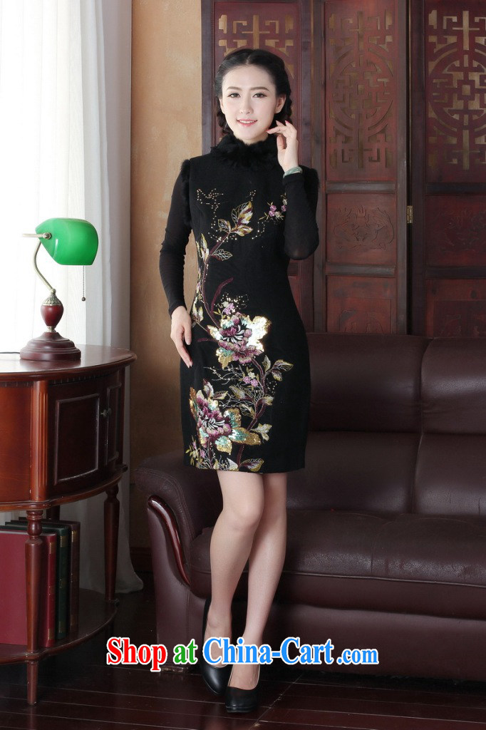 Take the dresses winter 2015 new retro improved stylish rabbit hair for warm clothes daily folder cotton cheongsam dress black fine 3 XL pictures, price, brand platters! Elections are good character, the national distribution, so why buy now enjoy more preferential! Health