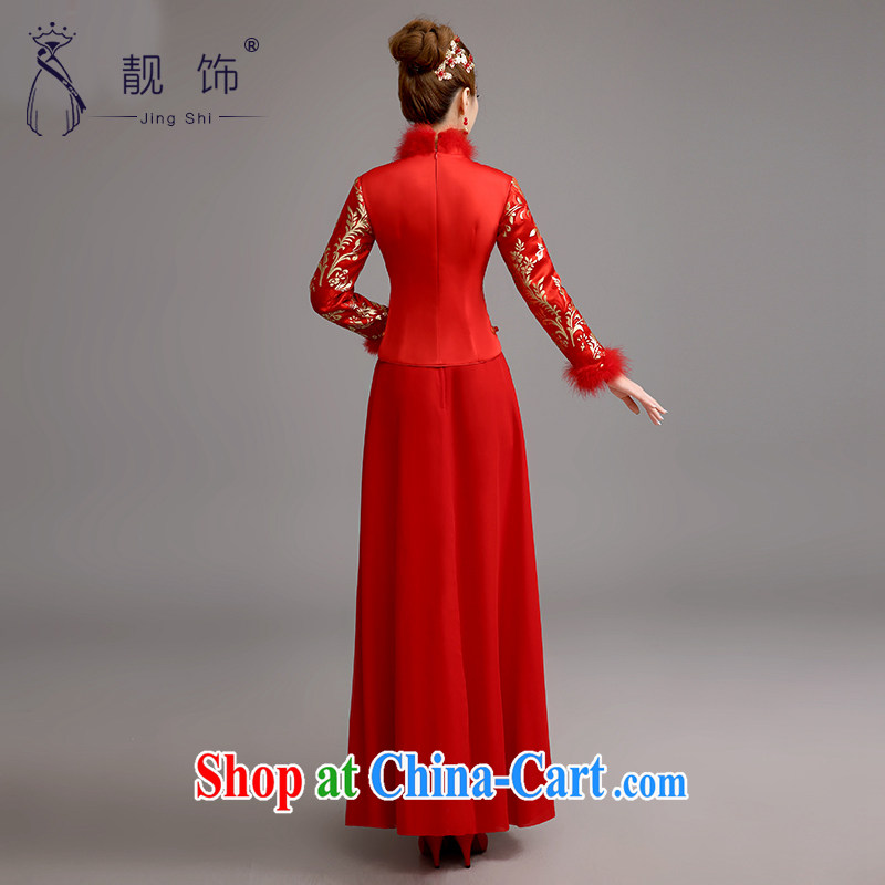 2015 new cheongsam toast Service Bridal red retro dresses lace bows serving long cheongsam red winter, be sure to contact customer service, beautiful ornaments JinGSHi), online shopping
