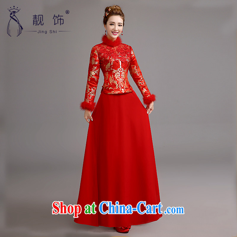 2015 new cheongsam toast Service Bridal red retro dresses lace bows serving long cheongsam red winter, be sure to contact customer service, beautiful ornaments JinGSHi), online shopping