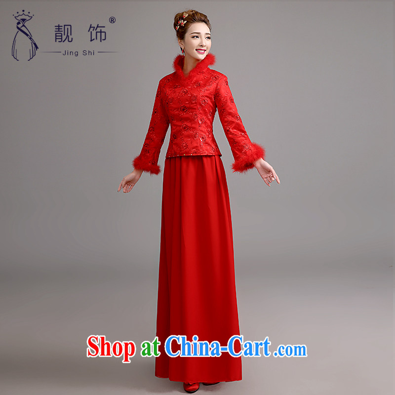 Beautiful ornaments 2015 new cheongsam dress long winter bridal toast clothing retro long-sleeved thick folder cotton robes package red bows service S, beautiful ornaments JinGSHi), online shopping