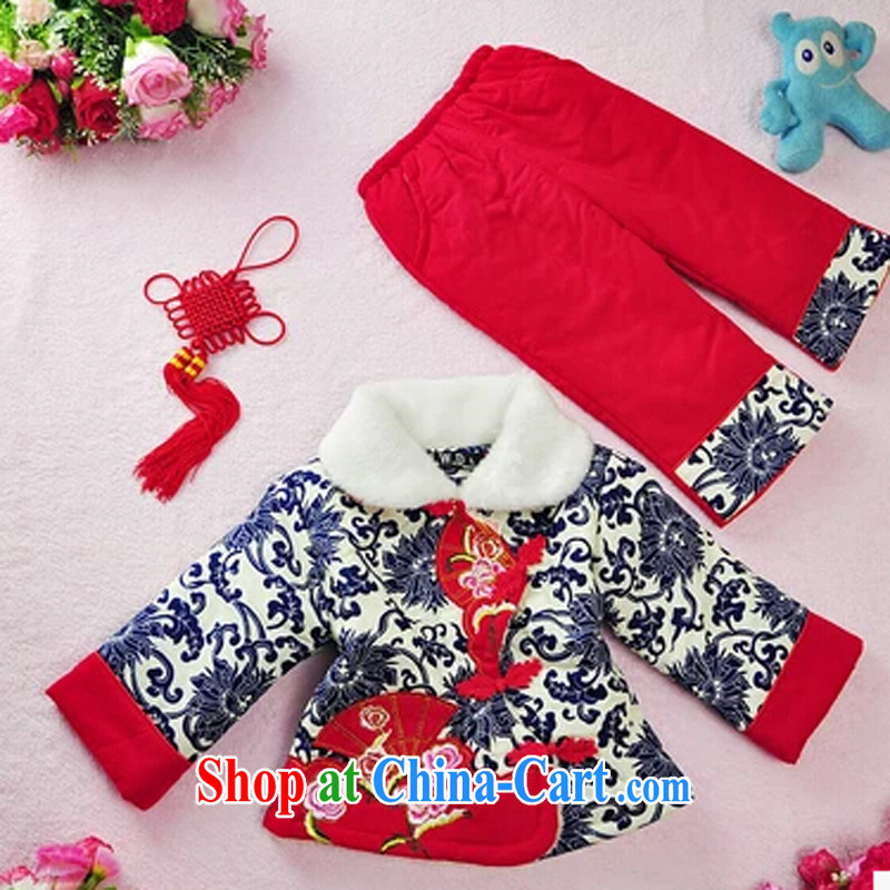 Girls with short winter clothing children's Chinese baby girl cotton and lint-free cotton swab kit kit China wind dress blue and white porcelain blue XXL 2 - 3-year-old, who is visiting (CYCLINGKE), online shopping