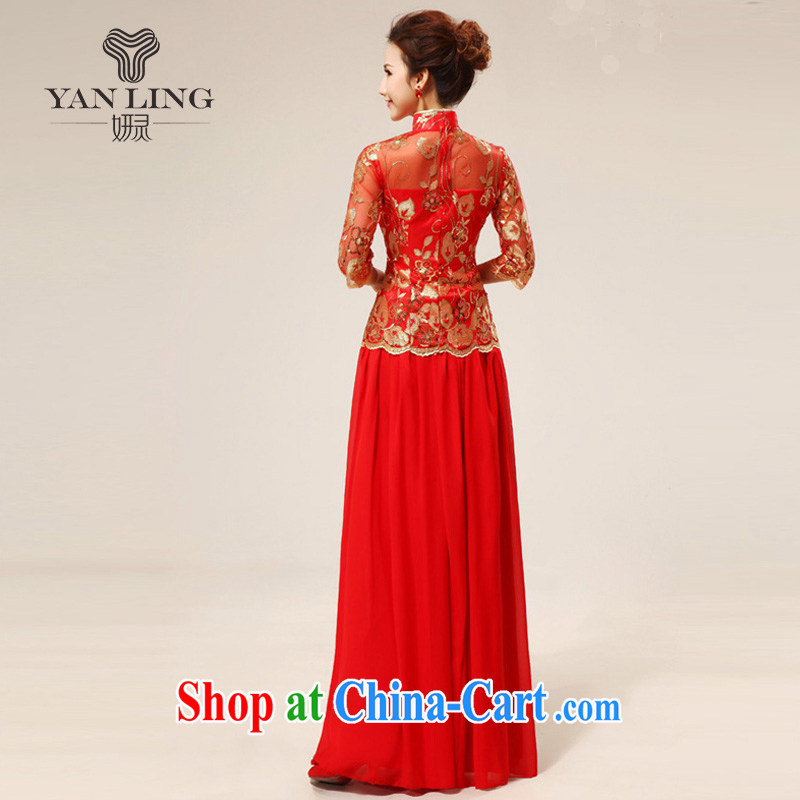 New red retro sexy lace bridal wedding dresses stylish upgraded cuff toast qipao cheongsam 75 XXL, her spirit, and shopping on the Internet