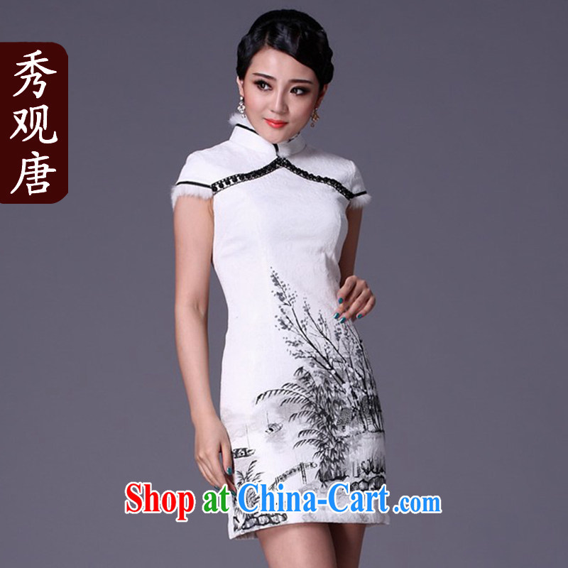 The CYD HO Kwun tong- Jiang Nan winter quilted robes 2015 new retro winter clothing cheongsam dress G 99,112 white XXL