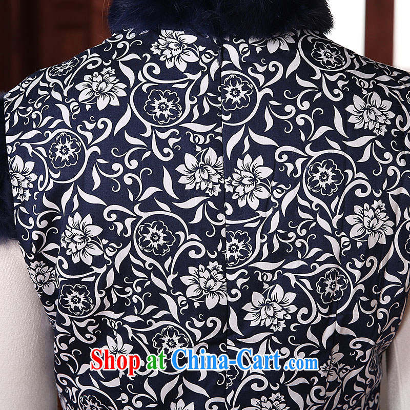 The CYD HO Kwun Tong -- celadon the 2015 new women fitted with cotton winter clothes qipao cotton retro style improved cheongsam dress QM 3850 blue XXXL, Sau looked Tang, and shopping on the Internet