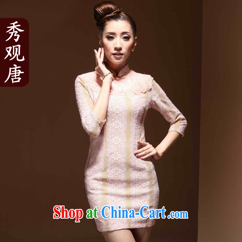 The CYD HO Kwun Tong -- Toner Chow 2015 spring new composite lace cuff in improved fashion cheongsam dress QZ M 3841