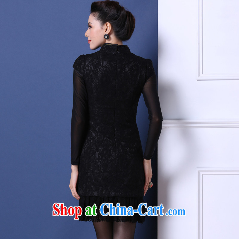 Cyd Ho Kwun Tong Fung Mo winter clothes retro improved stylish winter quilted beauty black lace hand-flower cheongsam dress QM 31,117 black XL, Sau looked Tang, shopping on the Internet