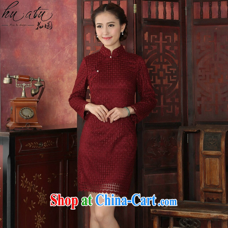 Take the 2015 spring cheongsam dress Chinese Chinese style water-soluble lace cheongsam dress, for improved cheongsam dress festive wine red 3 XL, spend, and, shopping on the Internet