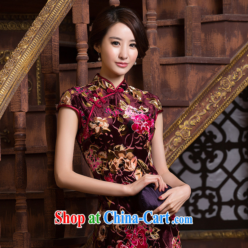 A Chinese qipao refined and stylish new 2015 spring sense of beauty daily short-sleeved silk graphics thin short cheongsam dress multi-colored XXL, property, language (wuyouwuyu), online shopping