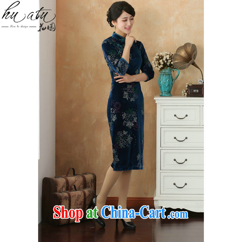 Take the cheongsam Tang Women's clothes Chinese clothing, for improving the lint-free cloth spray flower cheongsam dress, show cuff dress - 8 2 XL, spend figure, shopping on the Internet