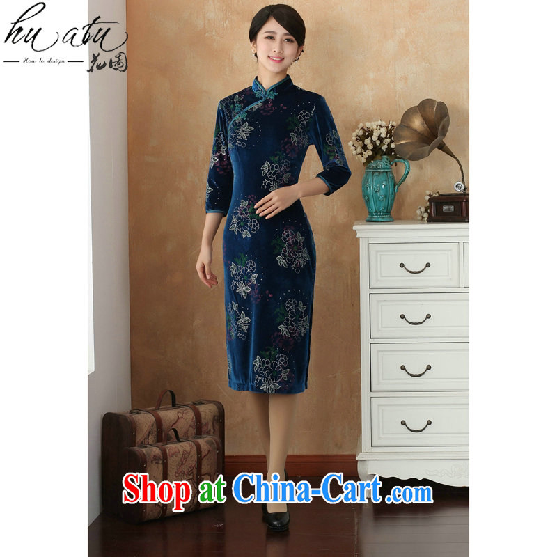 Take the cheongsam Tang Women's clothes Chinese clothing, for improving the lint-free cloth spray flower cheongsam dress, show cuff dress - 8 2 XL, spend figure, shopping on the Internet