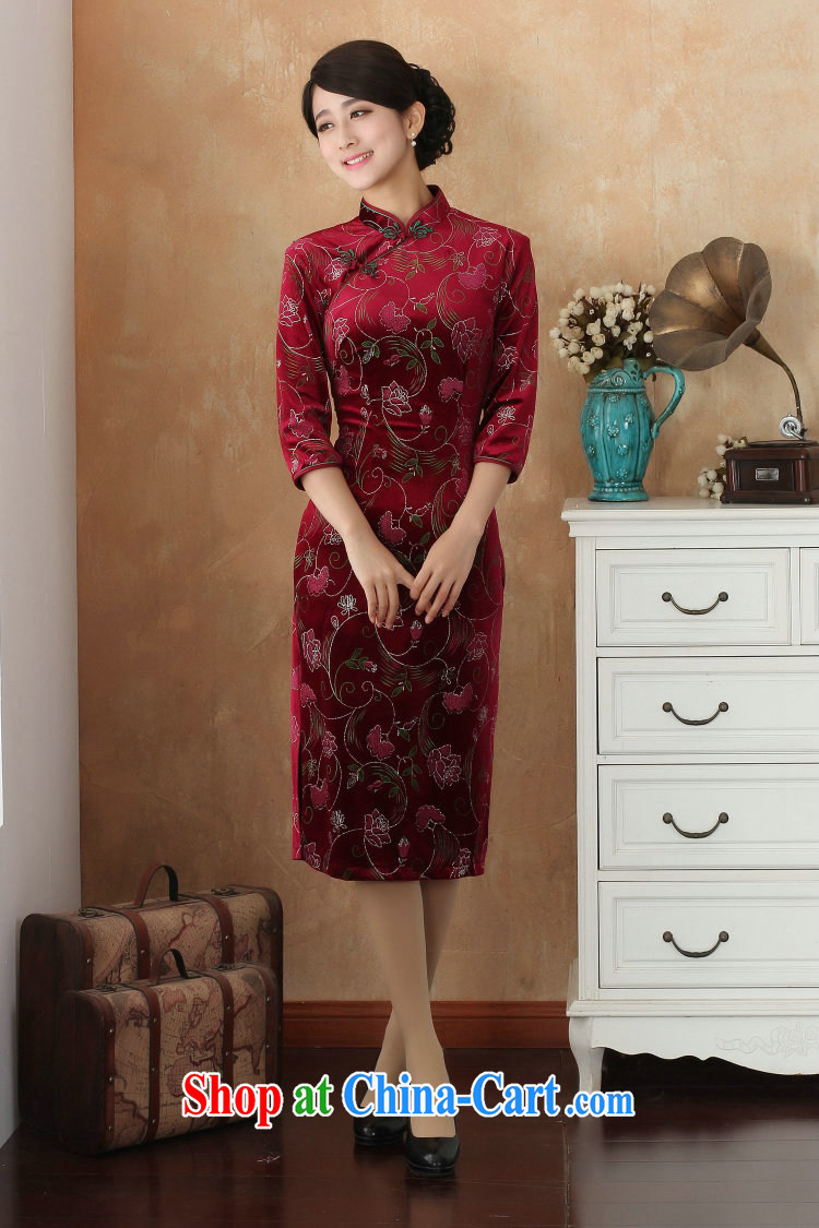 Bin Laden smoke cheongsam Tang Women's clothes Chinese clothing, for improving the lint-free cloth spray flower cheongsam dress, cuffs show dress - 8 2 XL pictures, price, brand platters! Elections are good character, the national distribution, so why buy now enjoy more preferential! Health