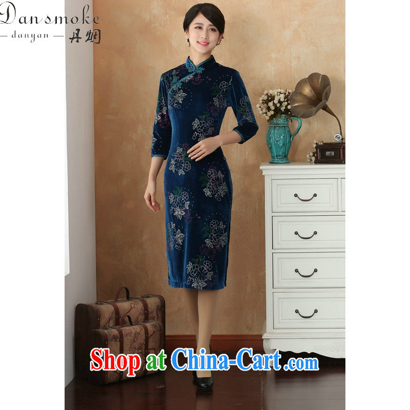 Bin Laden smoke cheongsam Tang Women's clothes Chinese clothing, for improving the lint-free cloth spray flowers cheongsam dress cuff in Show dress - 8 2 XL, Bin Laden smoke, shopping on the Internet