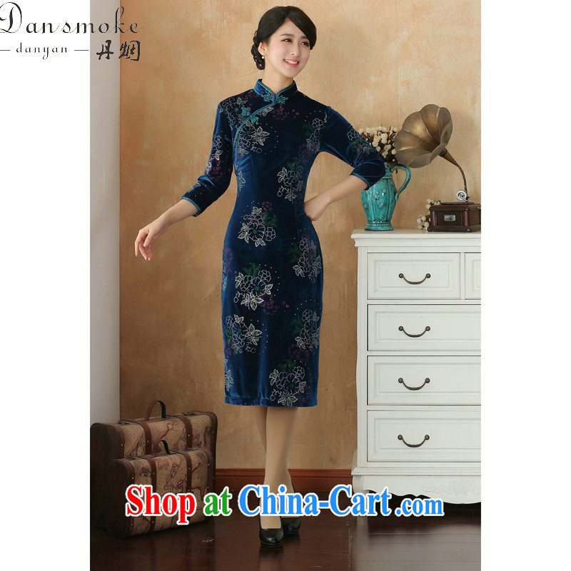 Bin Laden smoke cheongsam Tang Women's clothes Chinese clothing, for improving the lint-free cloth spray flowers cheongsam dress cuff in Show dress - 8 2 XL, Bin Laden smoke, shopping on the Internet