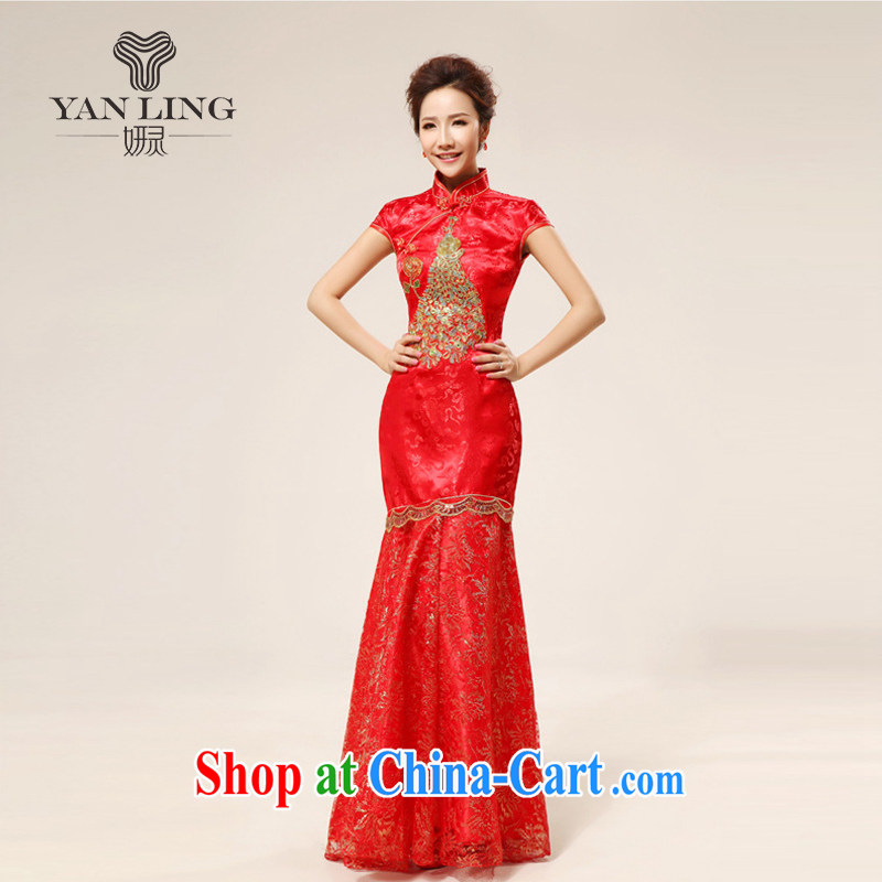 2015 wholesale bridal dresses wedding dresses retro red long, seamless, Phoenix cheongsam improved summer red S