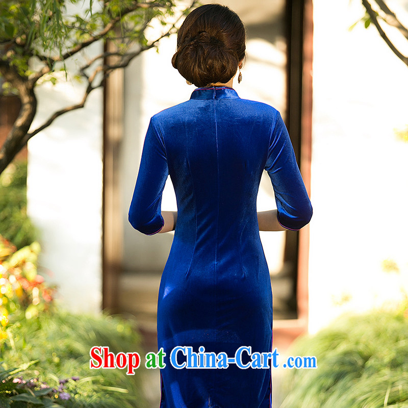 A Chinese Spring 2015 new embroidered velvet cuff in cheongsam stylish improved short-day dresses skirt royal blue XXL, property, language (wuyouwuyu), shopping on the Internet
