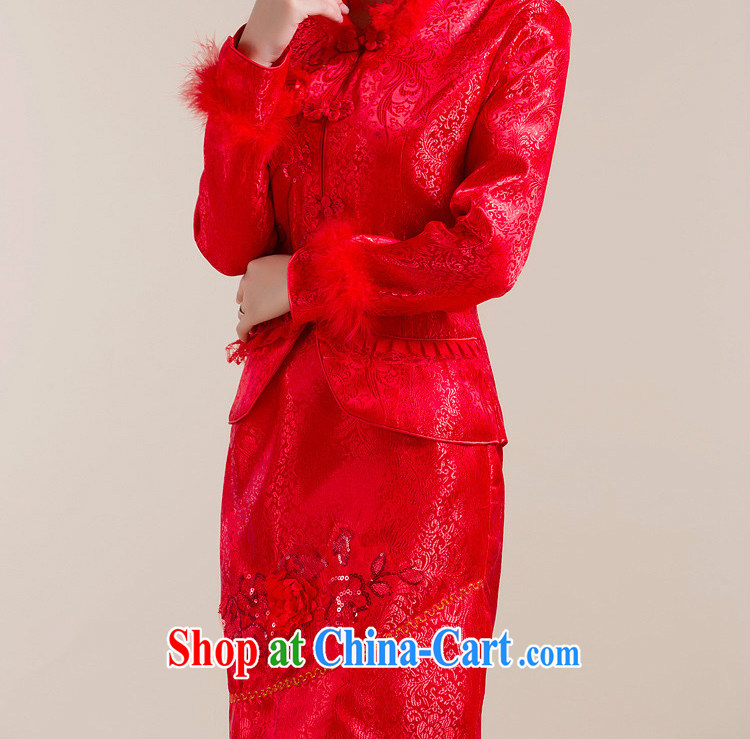 2015 new winter outfit New toast wedding dresses winter cotton robes feather hair collar red L pictures, price, brand platters! Elections are good character, the national distribution, so why buy now enjoy more preferential! Health