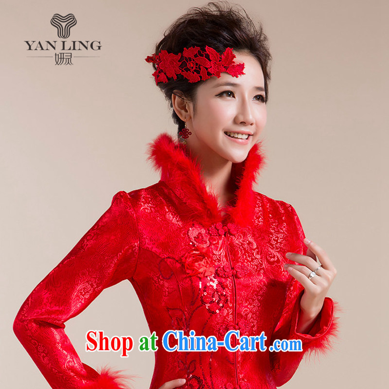 2015 new winter outfit New toast wedding dresses winter cotton robes feather hair collar red L, her spirit, and shopping on the Internet