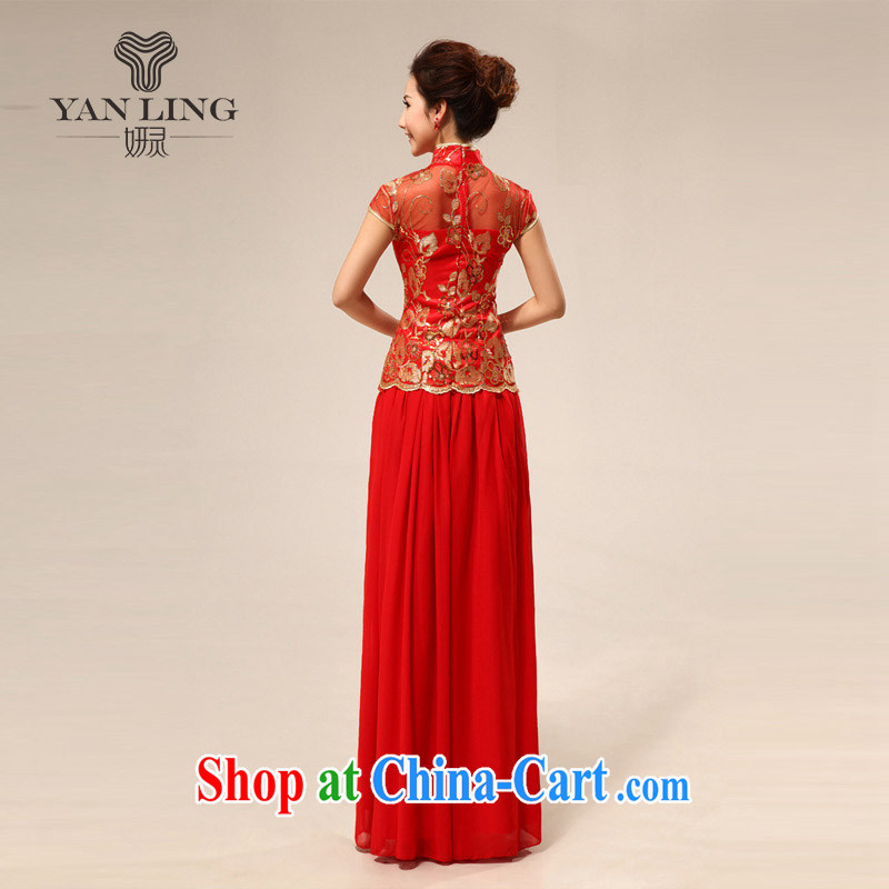 2015 qipao marriages retro lace improved, Long Red transparent lace sexy outfit 68 red XL, her spirit, and, on-line shopping