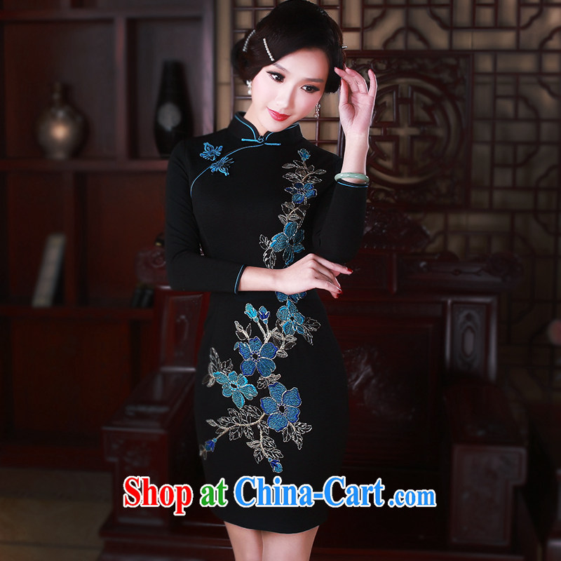 Ruyi style in a new section in 2015 cuff cheongsam dress stylish and improved daily retro cheongsam dress 5041 black XL sporting, wind, shopping on the Internet