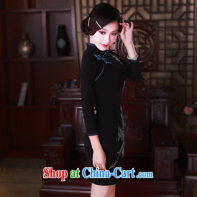 Ruyi style in a new section in 2015 cuff cheongsam dress stylish and improved daily retro cheongsam dress 5041 black XL sporting, wind, shopping on the Internet