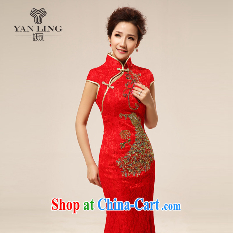 2015 red retro lace-chinese improved bride toast wedding cheongsam dress wedding bridal dresses with 66 red S, her spirit, and shopping on the Internet