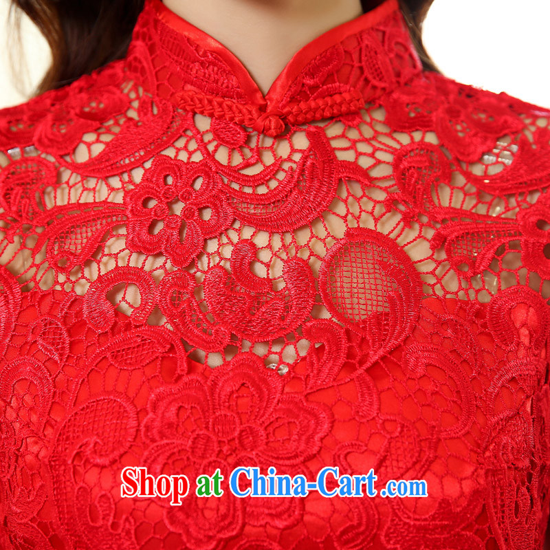 and the United States and even 2015 new sexy back exposed short lace cheongsam dress Chinese red bride toast wedding dress red XXXL, 1000 (BENQIAN), online shopping