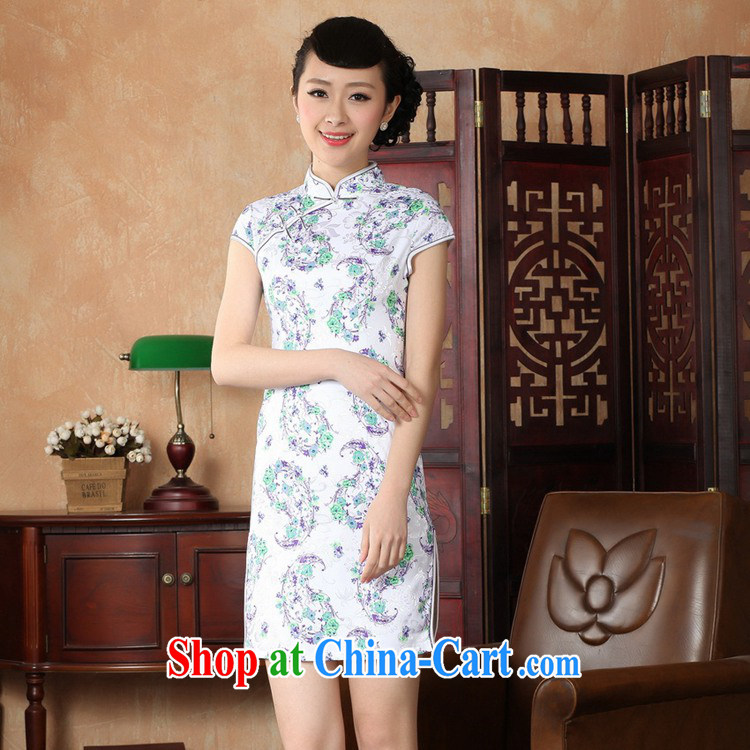 Bill's new retro improved Chinese qipao, for a tight floral beauty short, short-sleeved cheongsam dress - A blue 2 XL pictures, price, brand platters! Elections are good character, the national distribution, so why buy now enjoy more preferential! Health