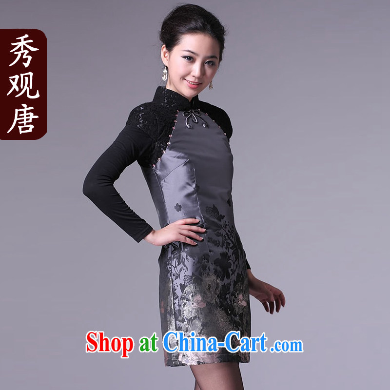 The CYD HO Kwun Tong -- getting cuter hand-painted winter clothes dresses 2015 winter clothes daily short clip cotton cheongsam dress retro G 97,175 silver XXXL