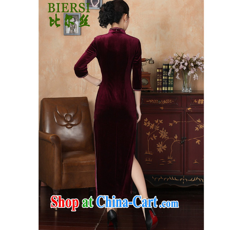 Carl Bildt, new, Retro improved Chinese qipao-stretch the wool beauty 7 cuff cheongsam dress wine red 3 XL, bill, and on-line shopping