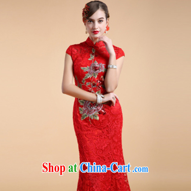A Chinese cheongsam dress 2015 new wedding retro embroidery lace wedding red bows dress XL, property, language (wuyouwuyu), shopping on the Internet