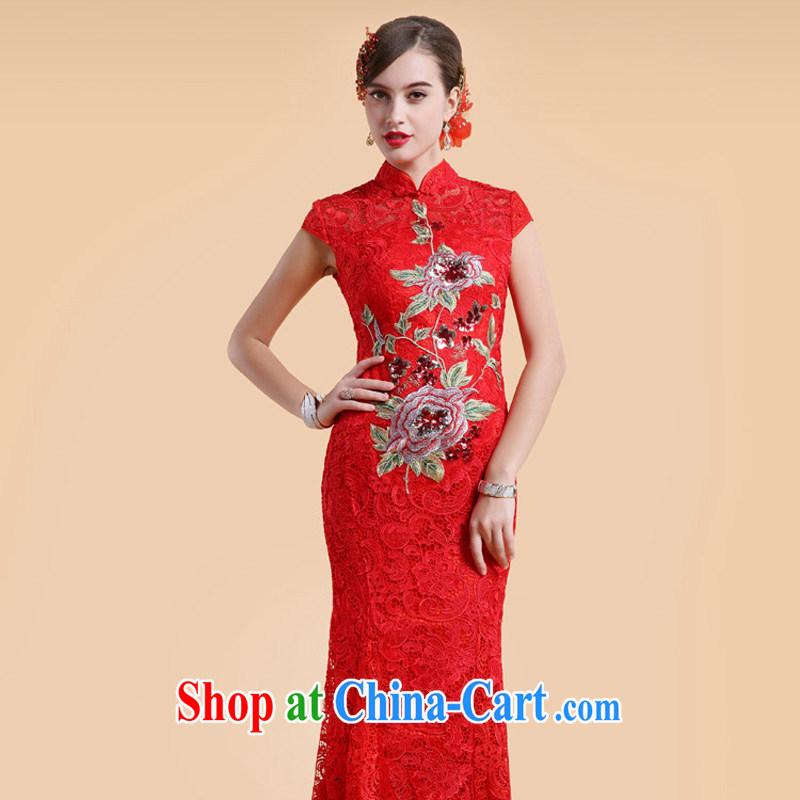 A Chinese cheongsam dress 2015 new wedding retro embroidery lace wedding red bows dress XL, property, language (wuyouwuyu), shopping on the Internet