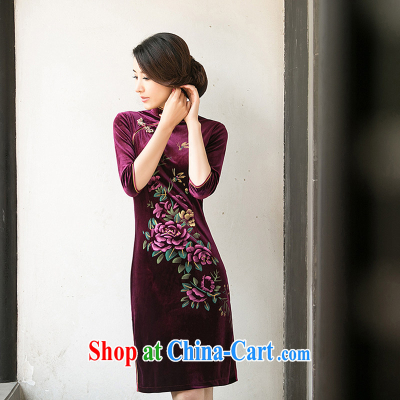 A property, 2015 spring new high-end embroidered cheongsam improved Stylish retro daily video thin elegant velour cheongsam dress black M, property, language (wuyouwuyu), online shopping