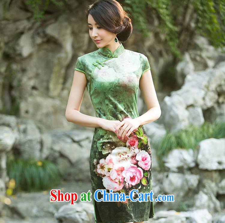 Property is property, 2015 new national air-female gold velour cheongsam beauty skirt stylish improved retro poster dresses light blue XXL pictures, price, brand platters! Elections are good character, the national distribution, so why buy now enjoy more preferential! Health