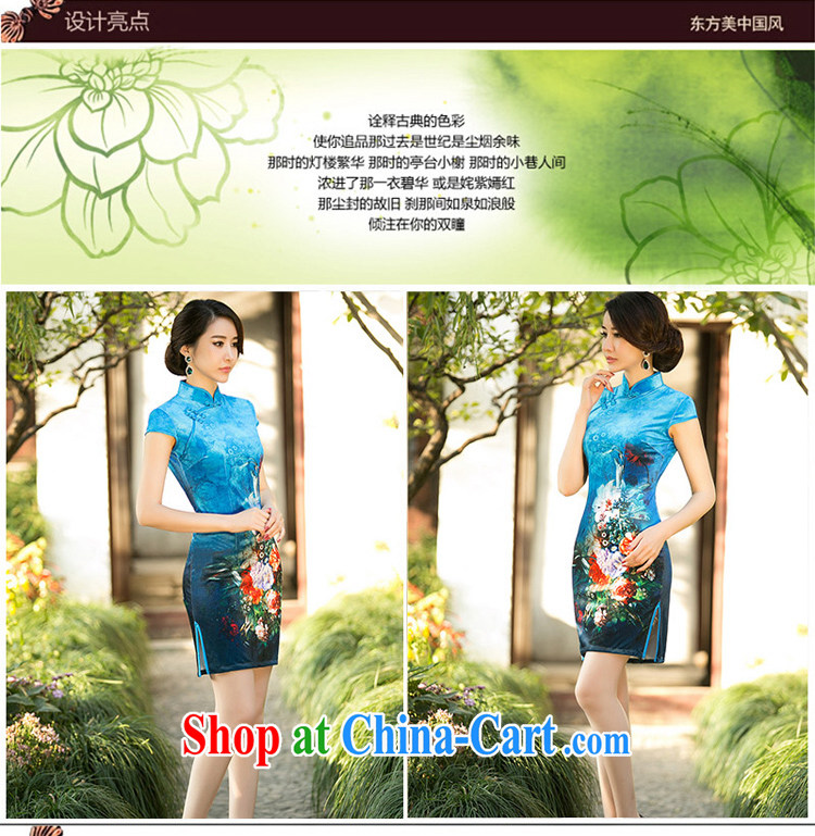 A property, 2015 new gold velour cheongsam dress dresses spring improved stylish short-sleeve retro style women dresses blue M pictures, price, brand platters! Elections are good character, the national distribution, so why buy now enjoy more preferential! Health