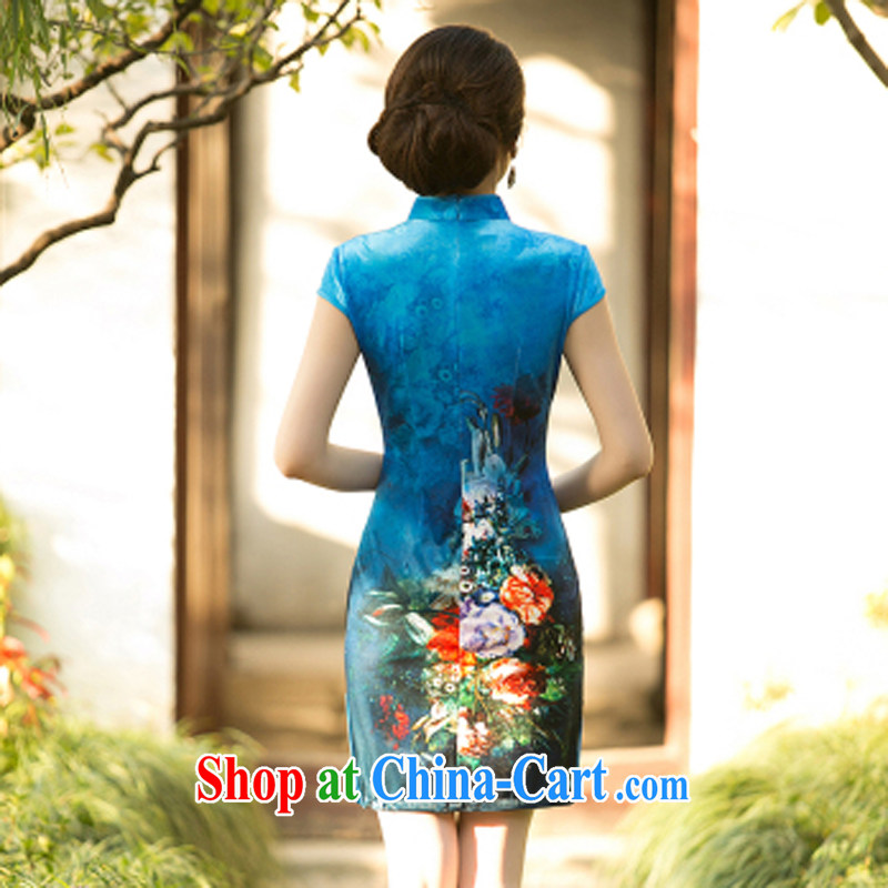 A property, 2015 new gold velour cheongsam dress dresses spring improved stylish short-sleeve retro style women dresses blue M, property, language (wuyouwuyu), online shopping