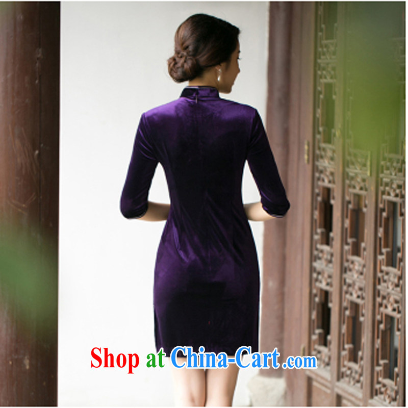 A property, new style 2015 spring loaded pin Pearl improved cheongsam Stylish retro Daily Beauty in elegant cuff wool dresses purple XXL, property, language (wuyouwuyu), online shopping