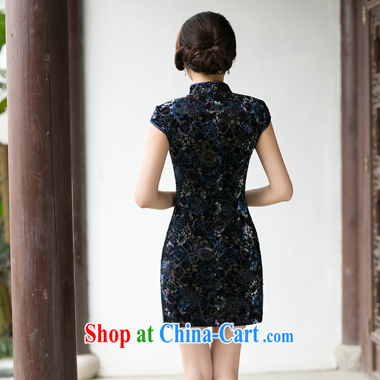 A Chinese Spring 2015 New boutique girls velvet dresses beauty skirt stylish improved retro short sleeve cheongsam S pictures, price, brand platters! Elections are good character, the national distribution, so why buy now enjoy more preferential! Health