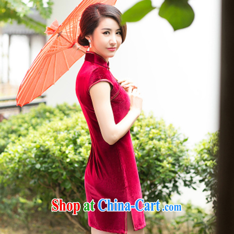A Chinese Spring 2015 New Style embroidered cheongsam improved stylish retro Daily Beauty and elegant velvet cheongsam red XXL, property, language (wuyouwuyu), online shopping