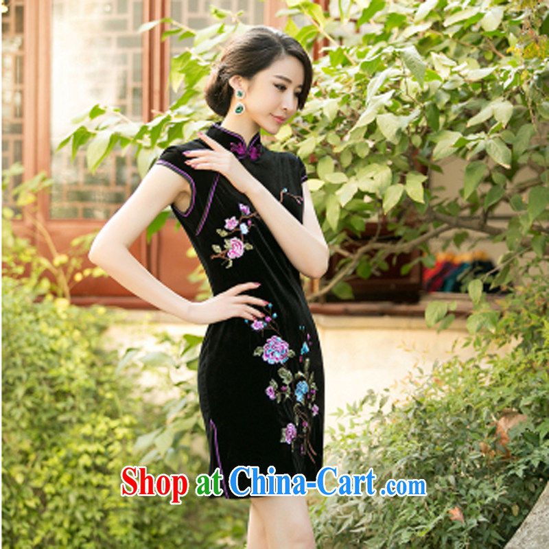 A Chinese Spring 2015 new Stylish retro color embroidered cheongsam Daily Beauty style wool short cheongsam dress black XXL, property, language (wuyouwuyu), and, on-line shopping
