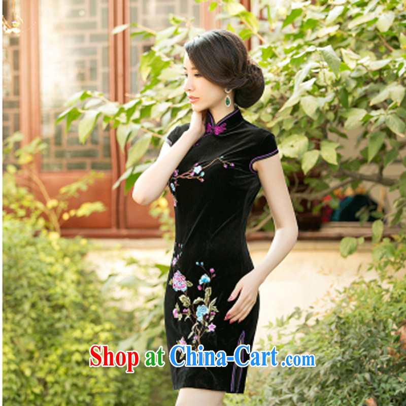 A Chinese Spring 2015 new Stylish retro color embroidered cheongsam Daily Beauty style wool short cheongsam dress black XXL, property, language (wuyouwuyu), and, on-line shopping