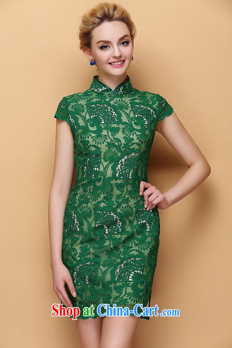 Shallow end, high-end Openwork embroidery improved fashion cheongsam dress beauty XWG blue XXXL pictures, price, brand platters! Elections are good character, the national distribution, so why buy now enjoy more preferential! Health