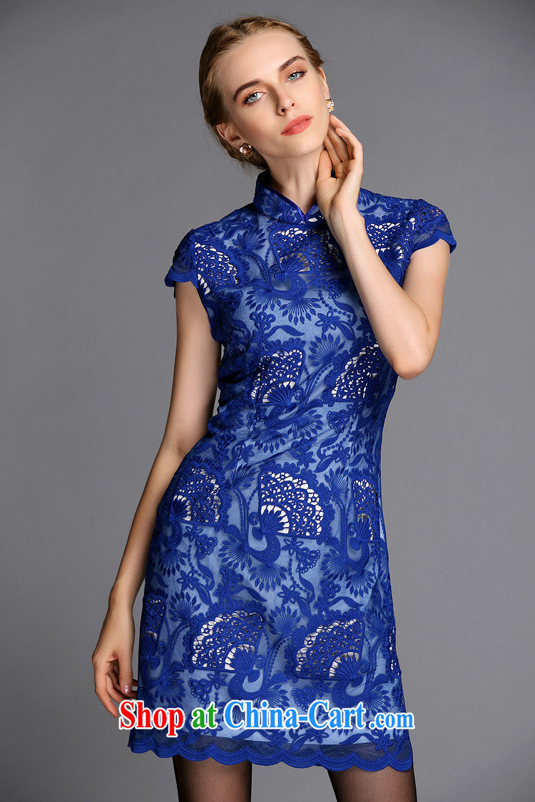 Shallow end, high-end Openwork embroidery improved fashion cheongsam dress beauty XWG blue XXXL pictures, price, brand platters! Elections are good character, the national distribution, so why buy now enjoy more preferential! Health
