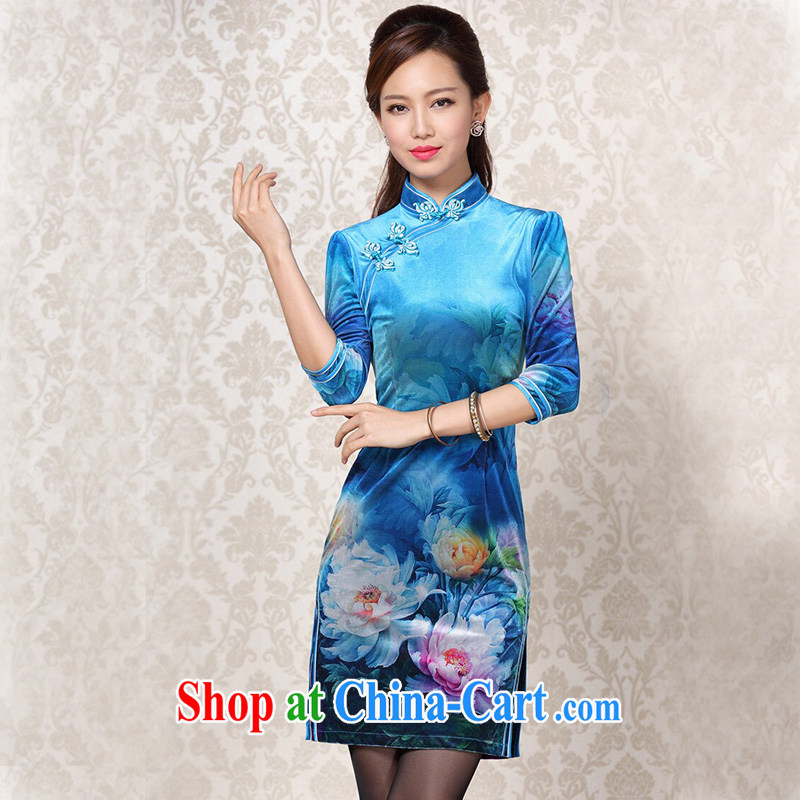 The end is improved and Stylish retro wool stamp duty cuff in daily short cheongsam XWGQF 13 - 25 blue XXXL, shallow end (QM), shopping on the Internet