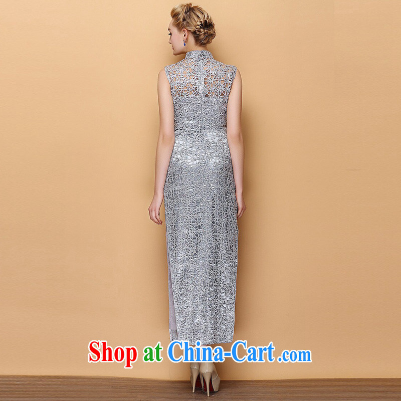 The end is very stylish and improved the collar dress Openwork, cultivating banquet long cheongsam XWGLF 140,301 XXXL silver, light (at the end) QM, shopping on the Internet