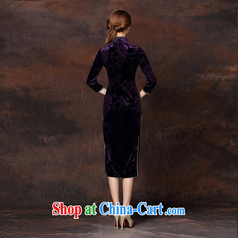 The end is improved and Stylish retro embossed 7 cuff wool long cheongsam XWGQF 141,008 purple XXXL, light (at the end) QM, shopping on the Internet