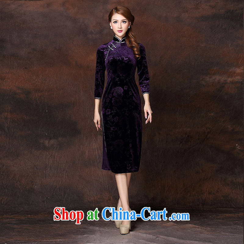 The end is improved and Stylish retro embossed 7 cuff wool long cheongsam XWGQF 141,008 purple XXXL, light (at the end) QM, shopping on the Internet
