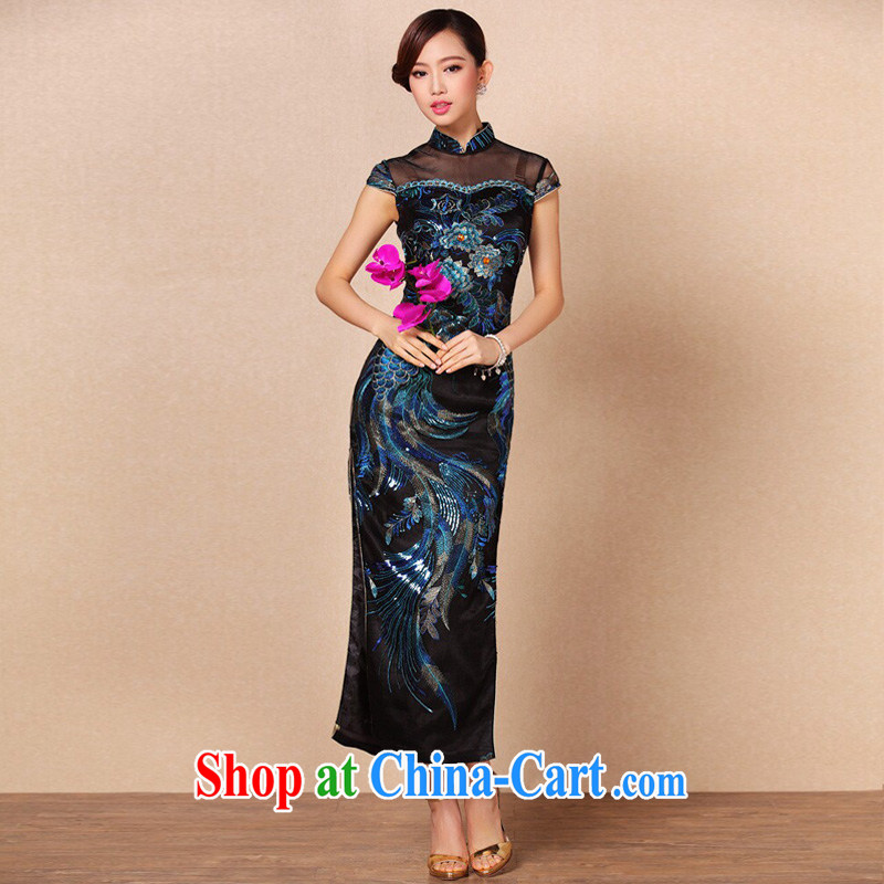 The end is improved and stylish high-power's heavy industry embroidery long cheongsam banquet toast serving XWGF - 1062 royal blue XXL, light (at the end QM), shopping on the Internet