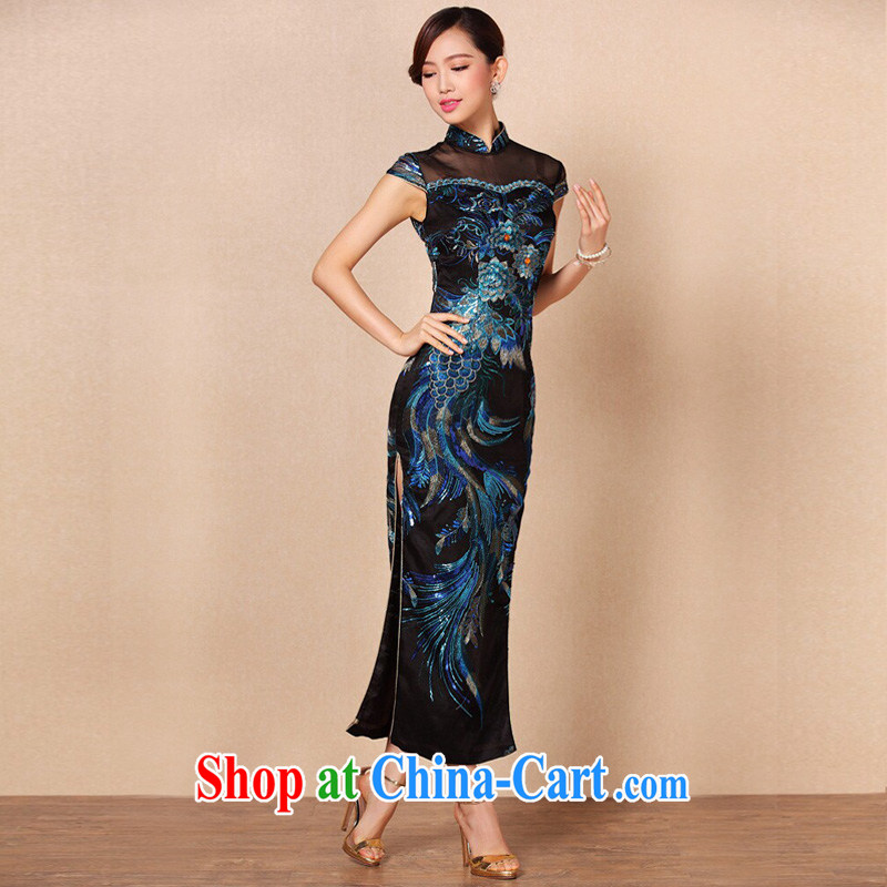 The end is improved and stylish high-power's heavy industry embroidery long cheongsam banquet toast serving XWGF - 1062 royal blue XXL, light (at the end QM), shopping on the Internet