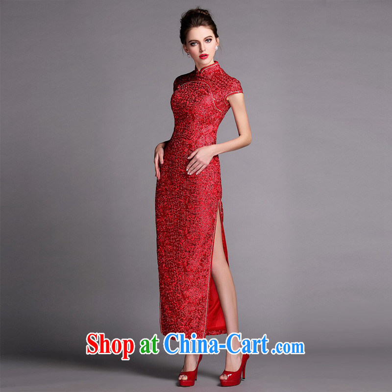 The end is very stylish and improvement to the beauty banquet long dresses wedding dress toast XWGQF serving 140,507 red XXL, shallow end (QM), shopping on the Internet