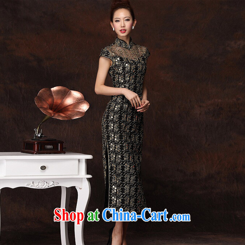 light at the improved stylish long cheongsam embroidery high's sexy retro banquet cheongsam dress female XWGQF - S 134 - 1 black XXXL, light (at the end QM), shopping on the Internet